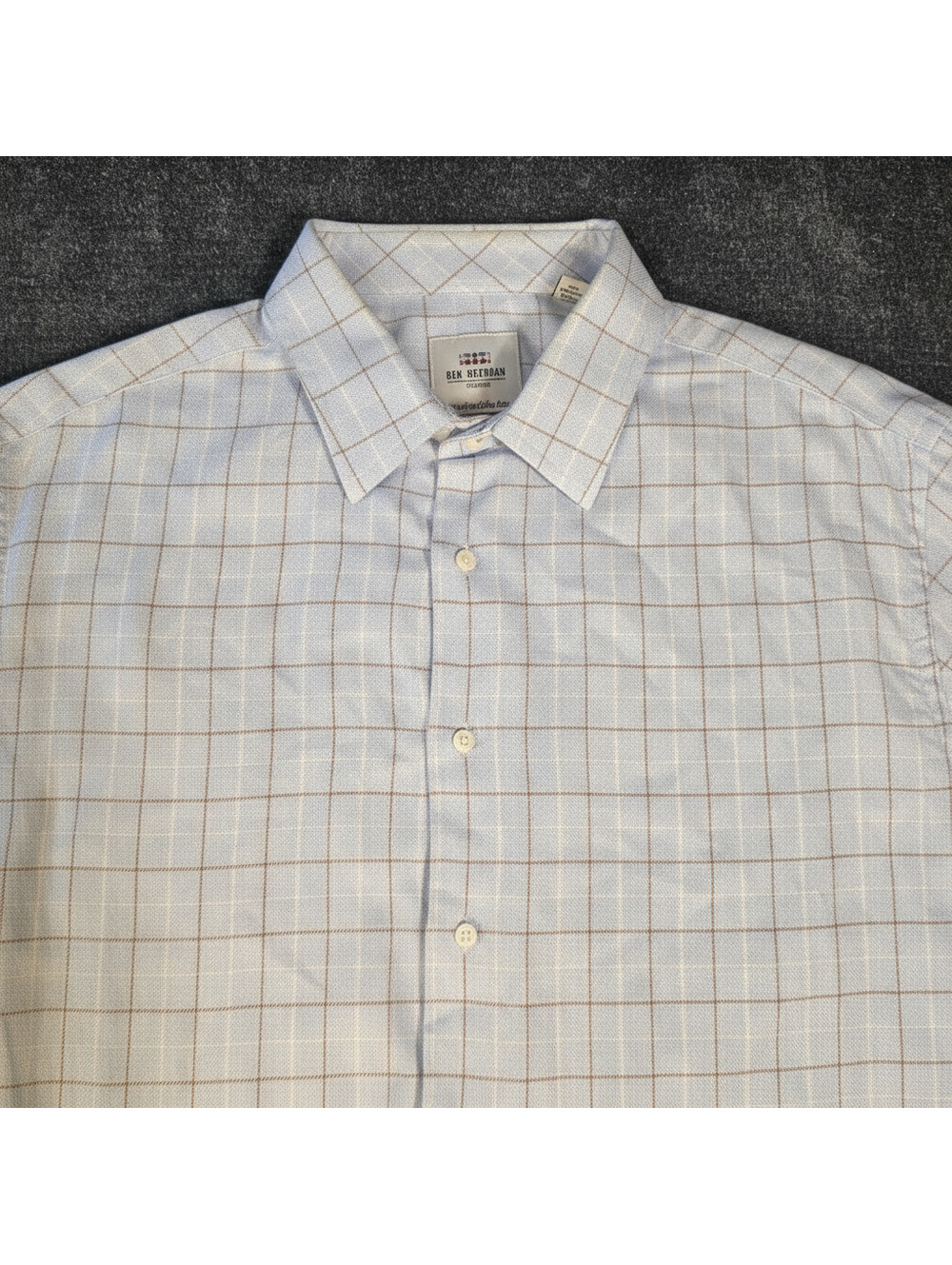 Ben Sherman Tailored Slim Fit Men's Dress Shirt Size 16 34-35 Light Blue Check